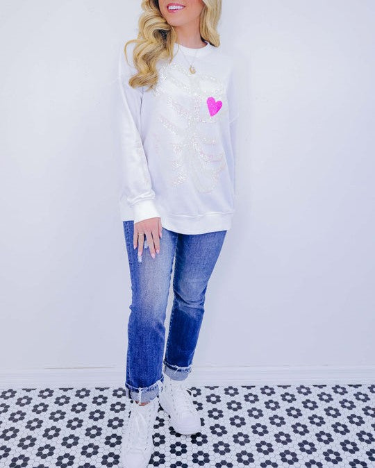 Women's Heart Skeleton Sequin Embellished Sweatshirt