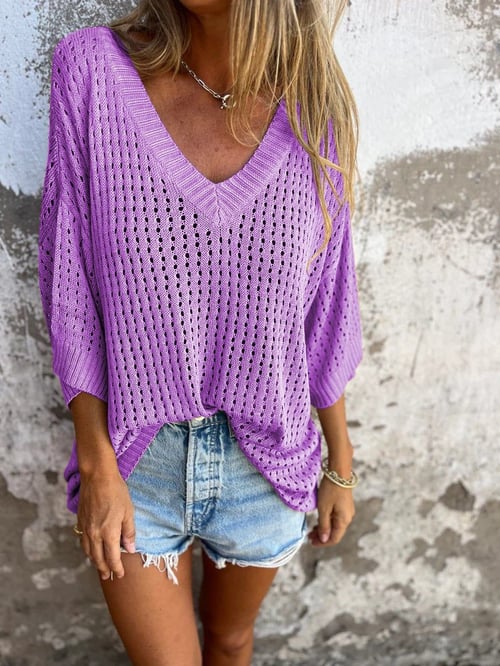 Hollow V-Neck Knitted Top