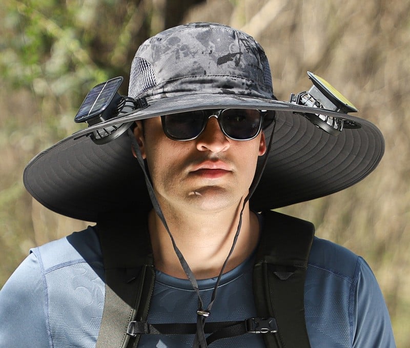 Wide Brim Solar Fan Outdoor Fishing Hat-Solar & USB Charging