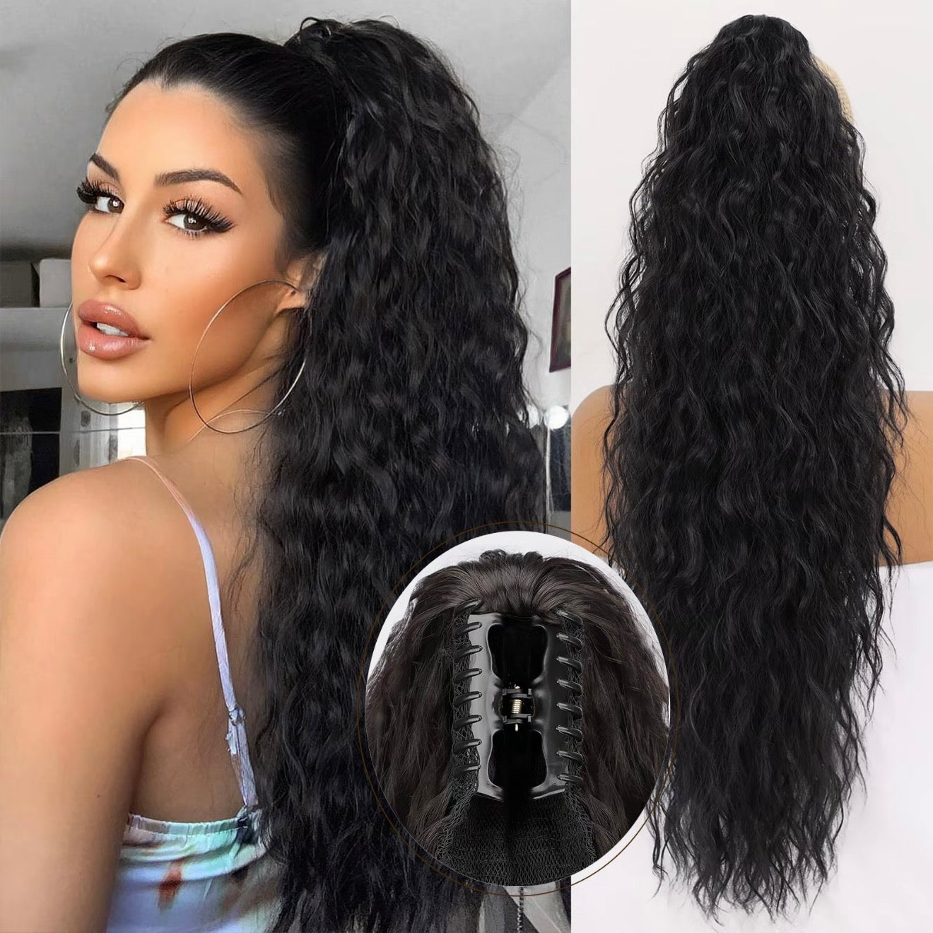 💜Curly Wavy Frizzy Hair Extension with Ponytail🔥