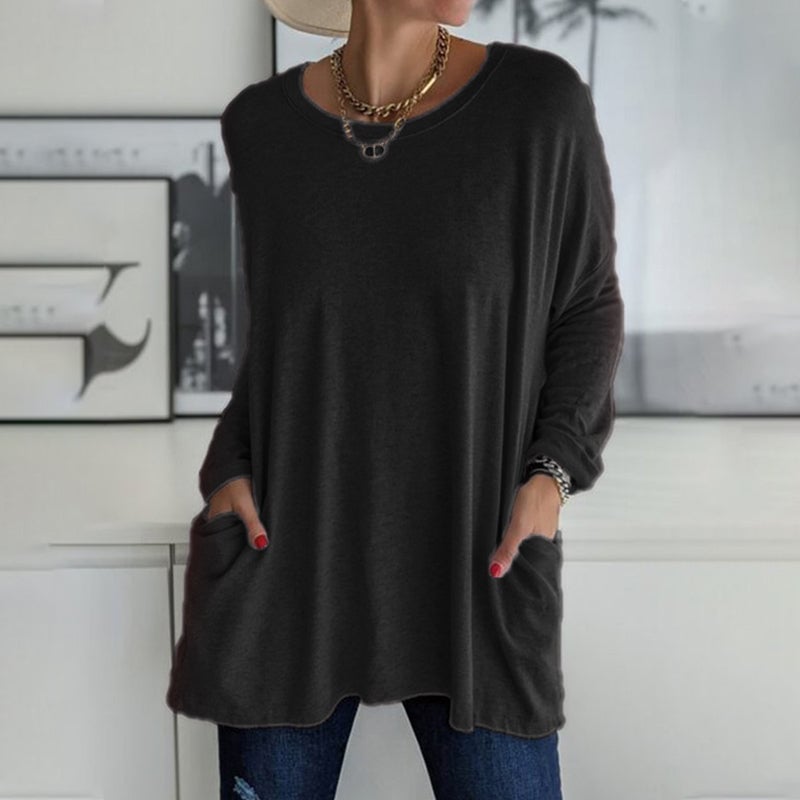 🔥Round Neck Long Sleeve Pocket Solid T-Shirt🔥