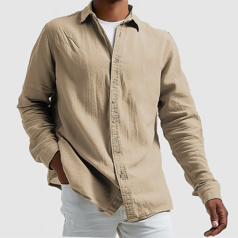 Men's Casual Cotton Linen Long Sleeve Shirt