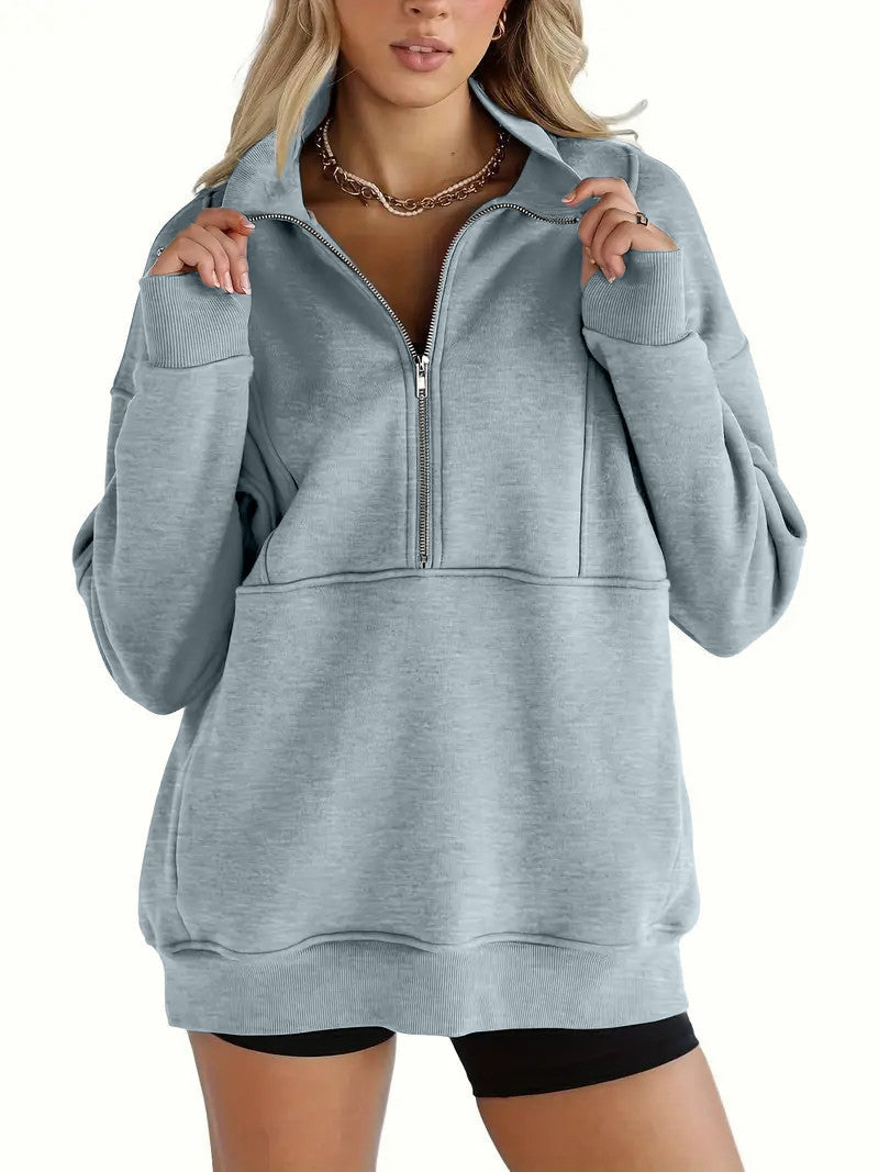 Solid Color Half-Zip Pullover Sweatshirt