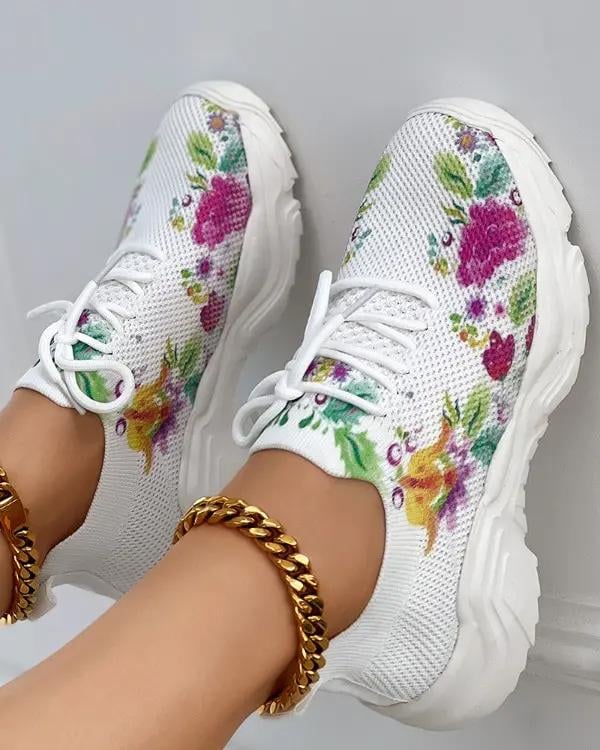 🔥 Floral Print Lace-up Breathable Orthopedic Sneakers