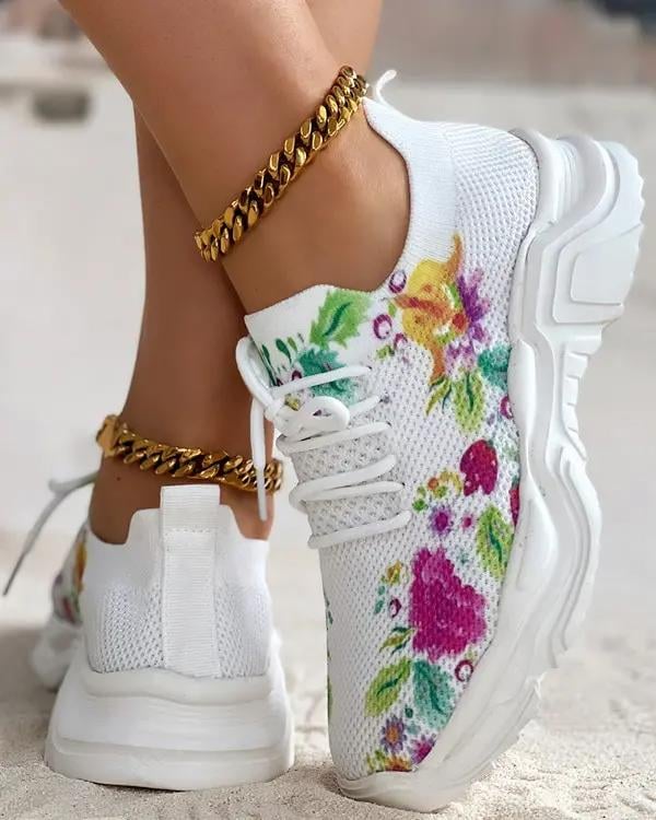 🔥 Floral Print Lace-up Breathable Orthopedic Sneakers