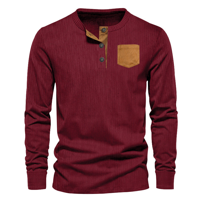 Men's Corduroy Henley Long Sleeve T-Shirt