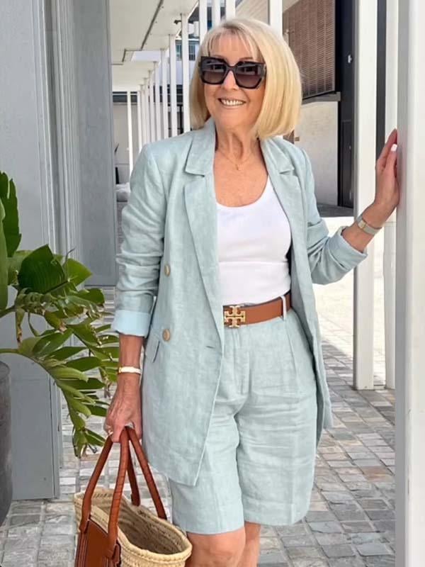 🔥Two-piece set with three-dimensional floral top, blazer and shorts.