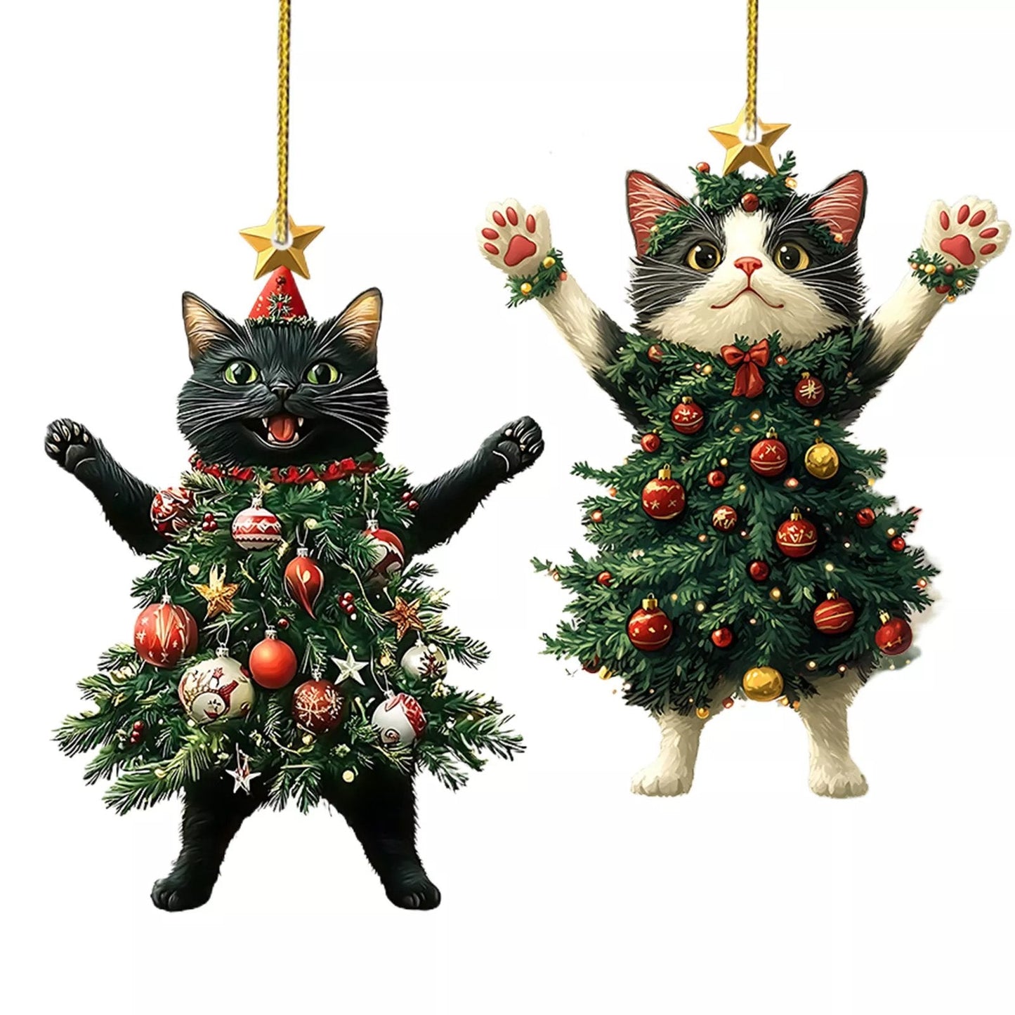 Funny Black and White Cats Christmas Ornament