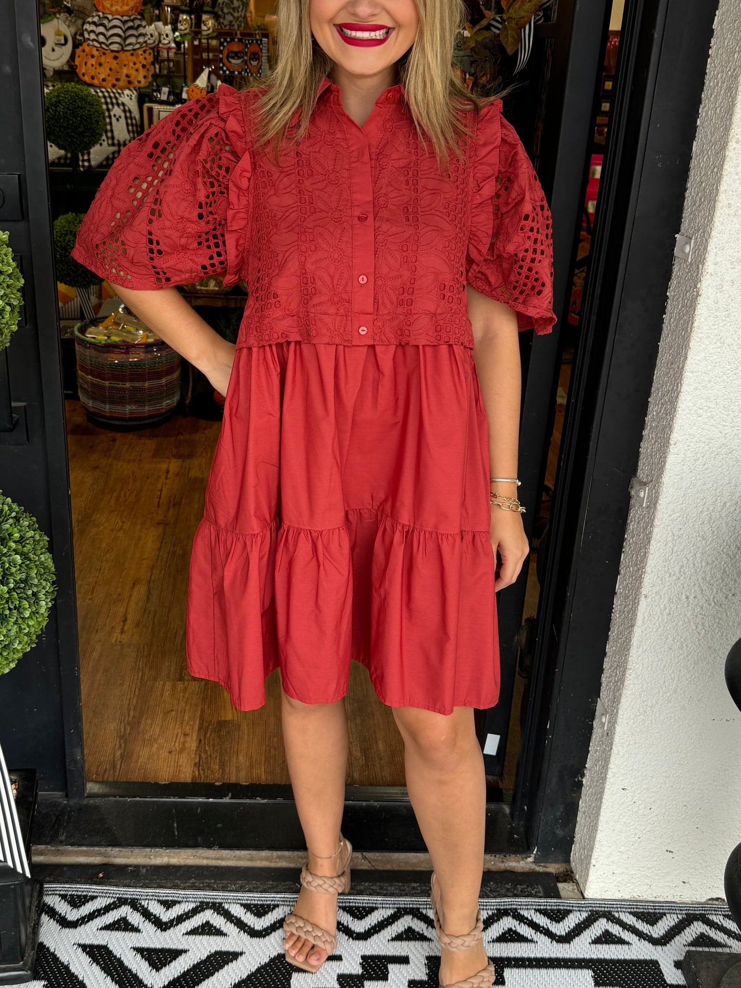 Lace Puff Sleeve Mini Dress