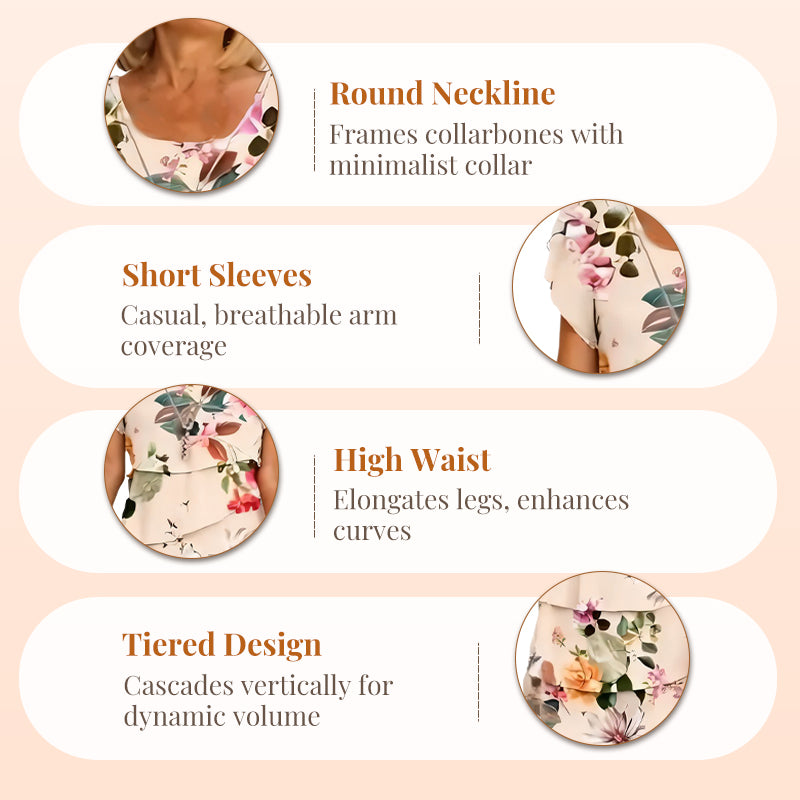 🎁Multi-plant Floral Print Cascade Dress