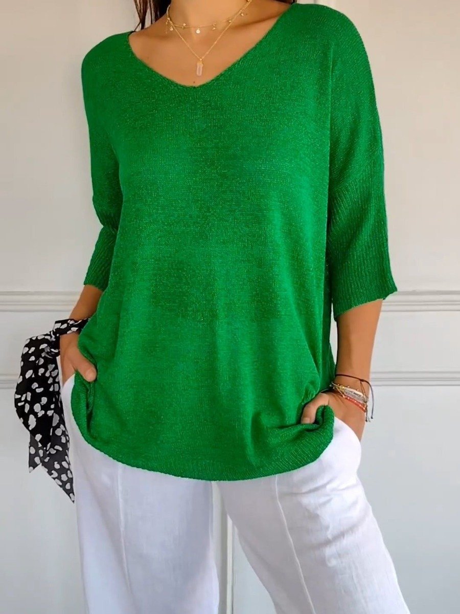 💖Solid Color Knitted V-neck Top