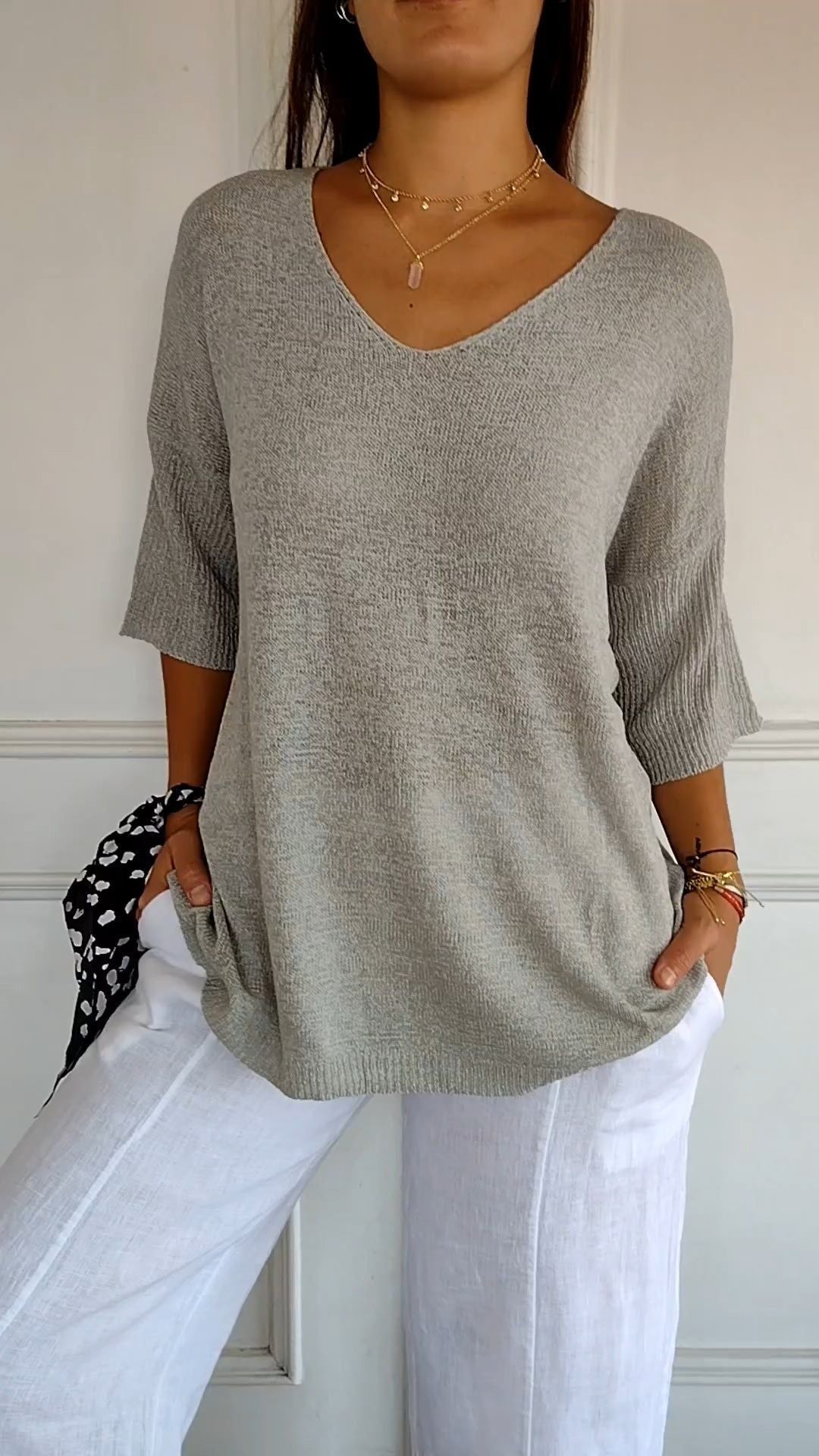 💖Solid Color Knitted V-neck Top