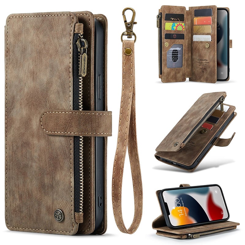 Luxurious & High-end Leather Wallet Flip iPhone Case with Wrist Strap