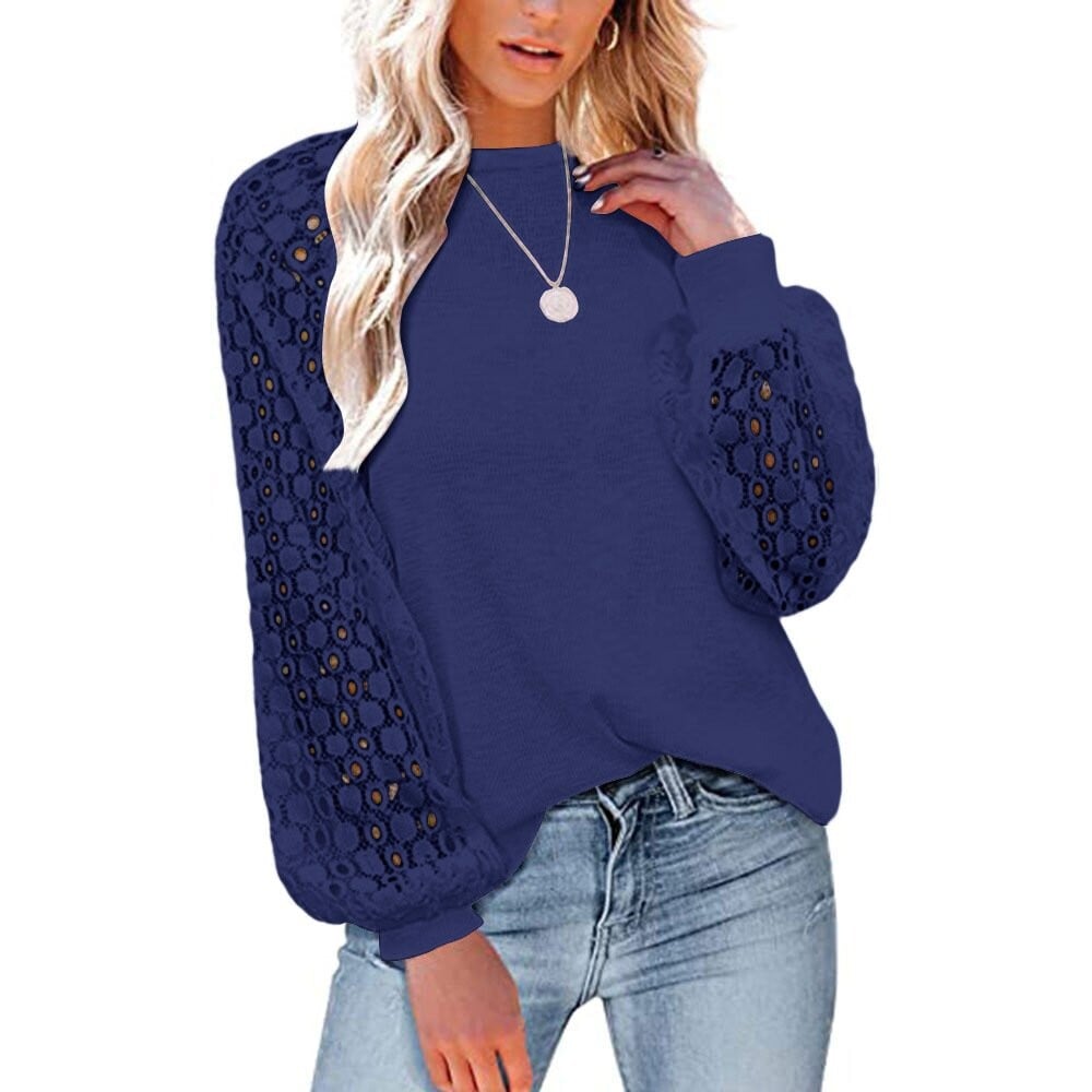 Women’s Long Sleeve Tops Lace Casual Loose Blouses T Shirts
