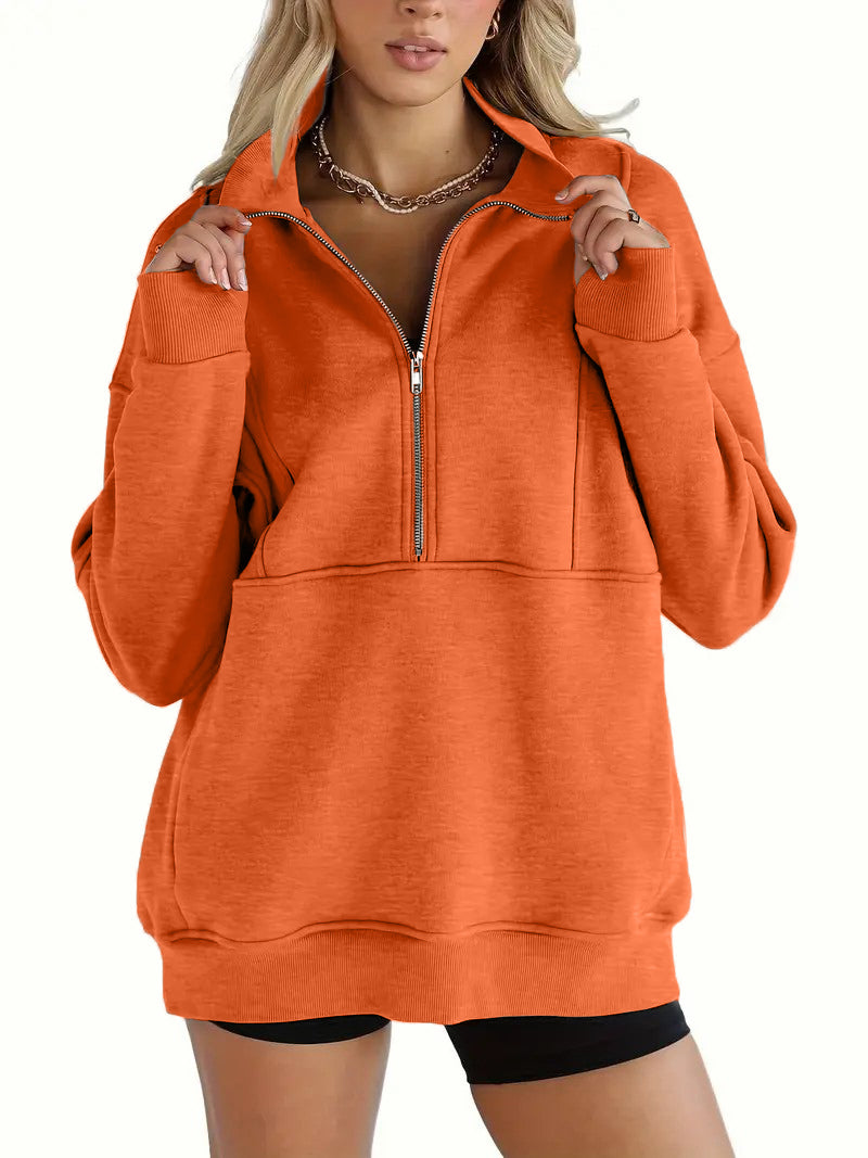 Solid Color Half-Zip Pullover Sweatshirt