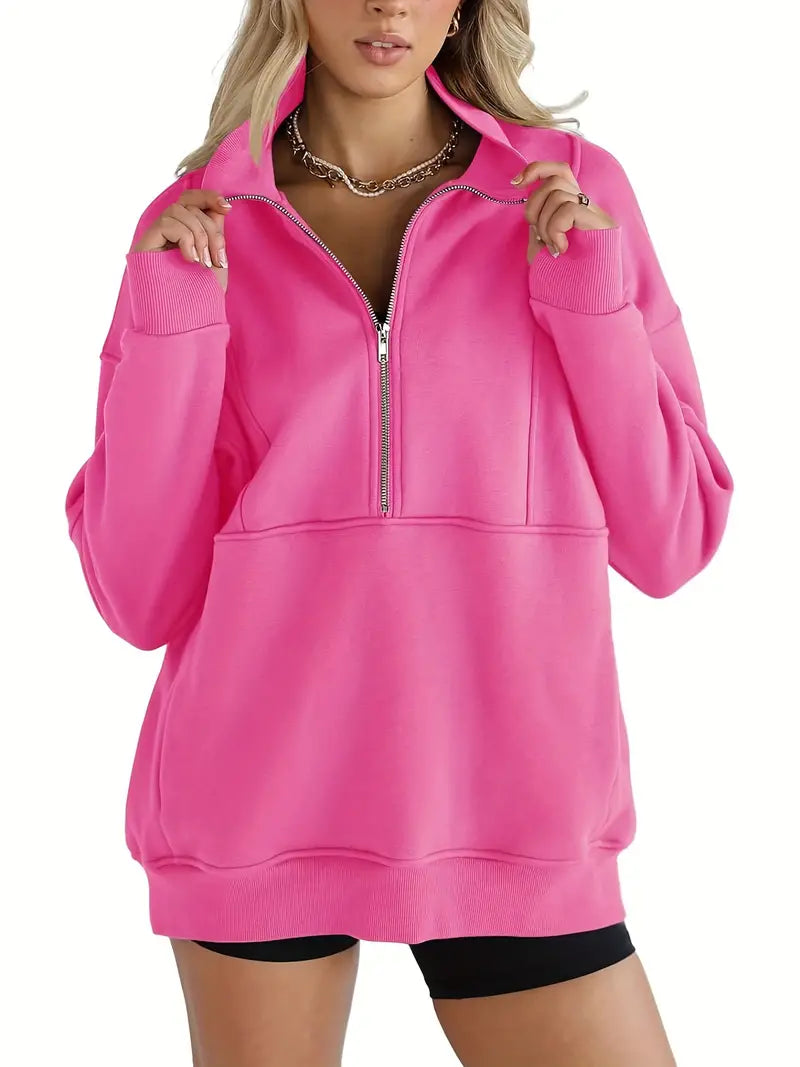Solid Color Half-Zip Pullover Sweatshirt