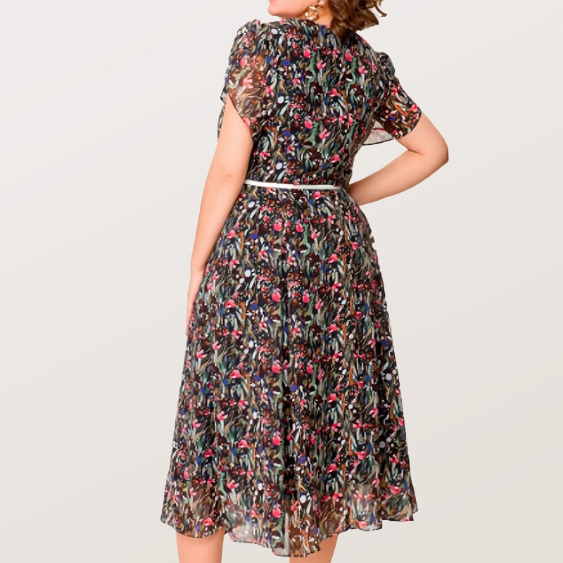 💃Floral chiffon dress with delicate white belt