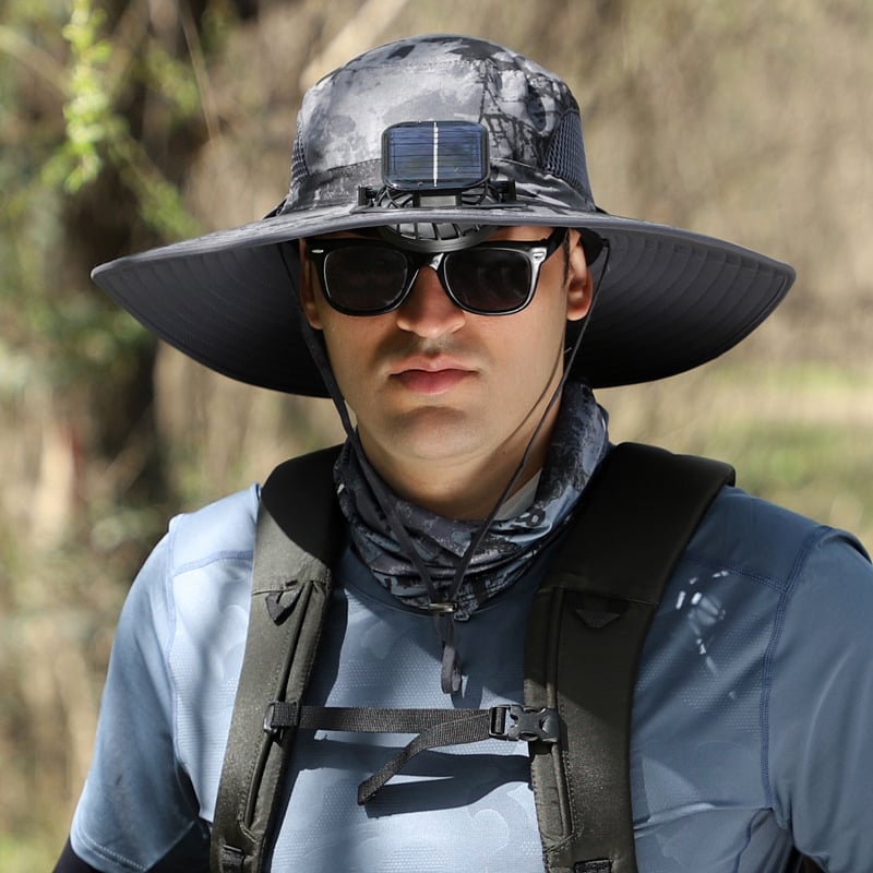 Wide Brim Solar Fan Outdoor Fishing Hat-Solar & USB Charging