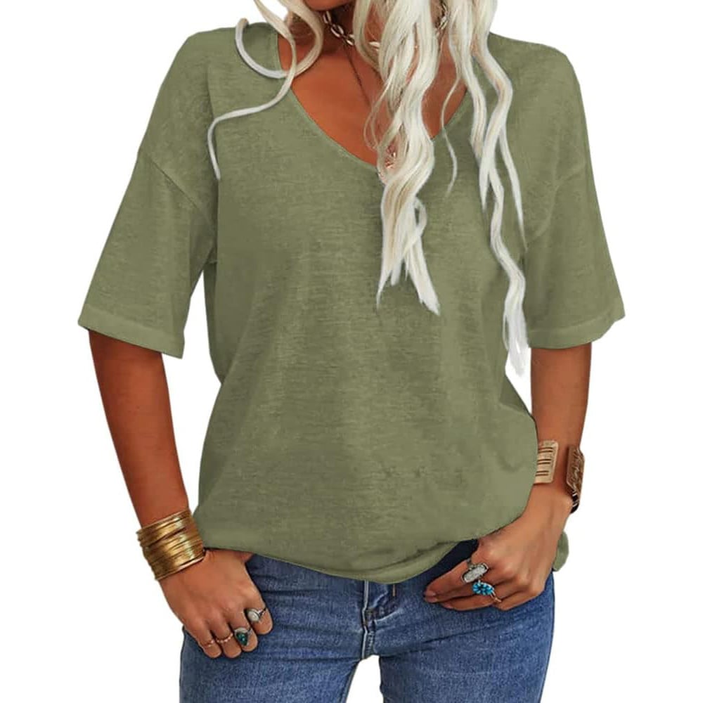 ✨Women's Solid Color V-Neck T-shirt