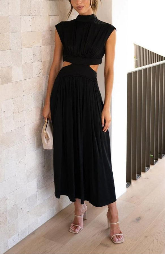Cutout Waist Pocketed Vacation Midi Dress