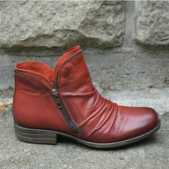 Women's Zipper Low Top Low Heel Boots