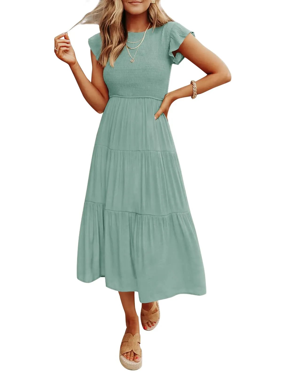 WOMEN'S SUMMER CASUAL FLUTTER SHORT MIDI DRESS