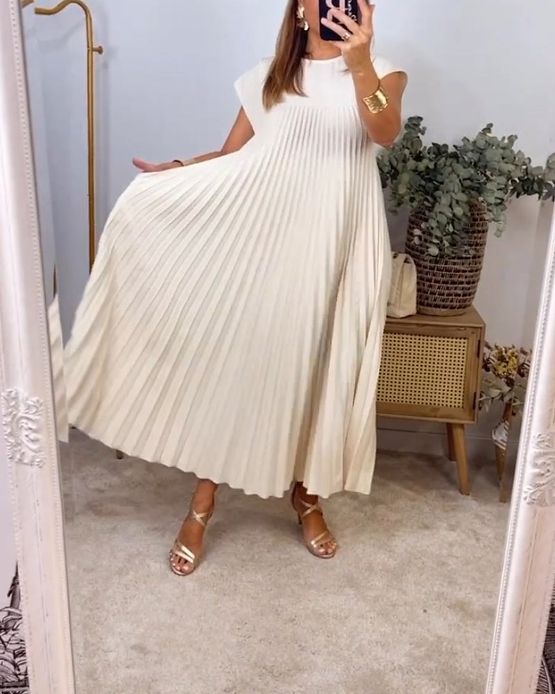 🌷Women Pleated Simple Solid Color Dress