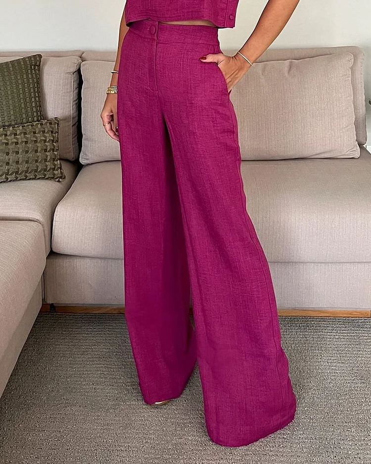 Casual Linen Elegant Solid Color  Two-piece Set