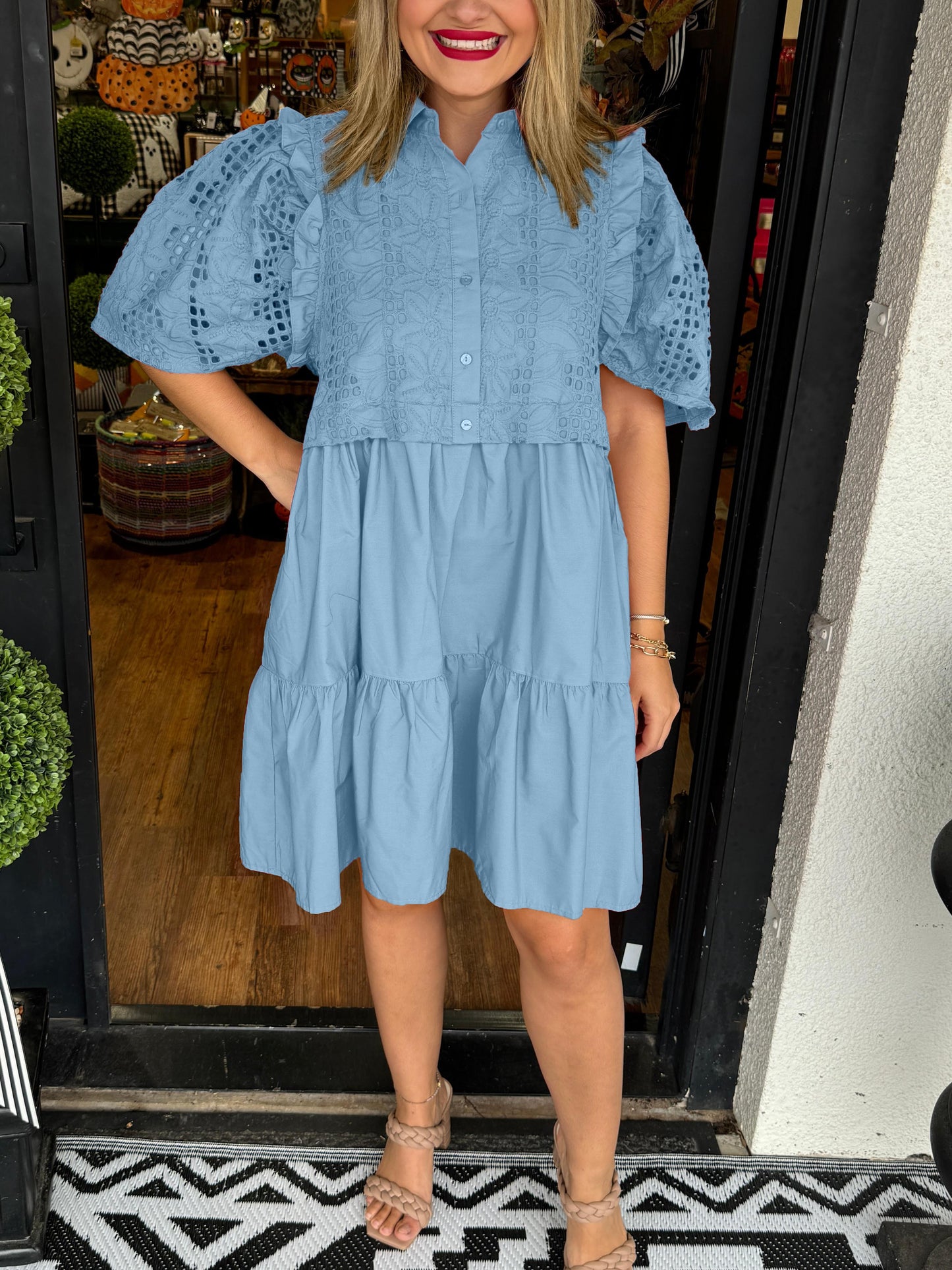 Lace Puff Sleeve Mini Dress