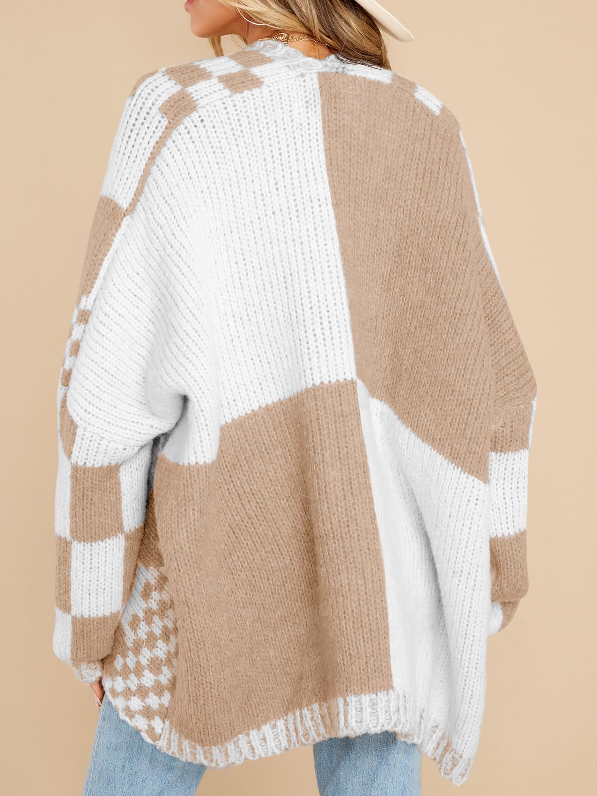 Womens Checkered Sweater Color Block Plaid Cardigans