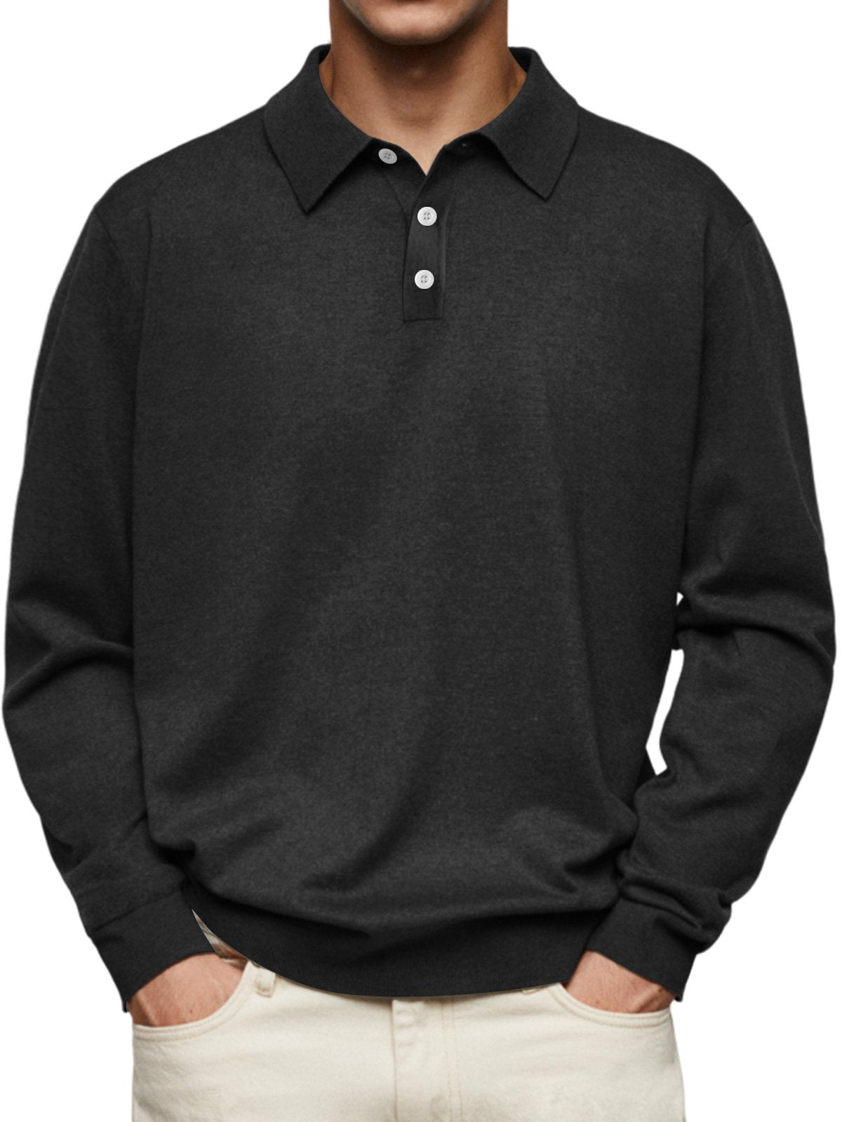 🔥Men's Casual and Comfortable Solid Color Lapel Long Sleeve POLO Shirt
