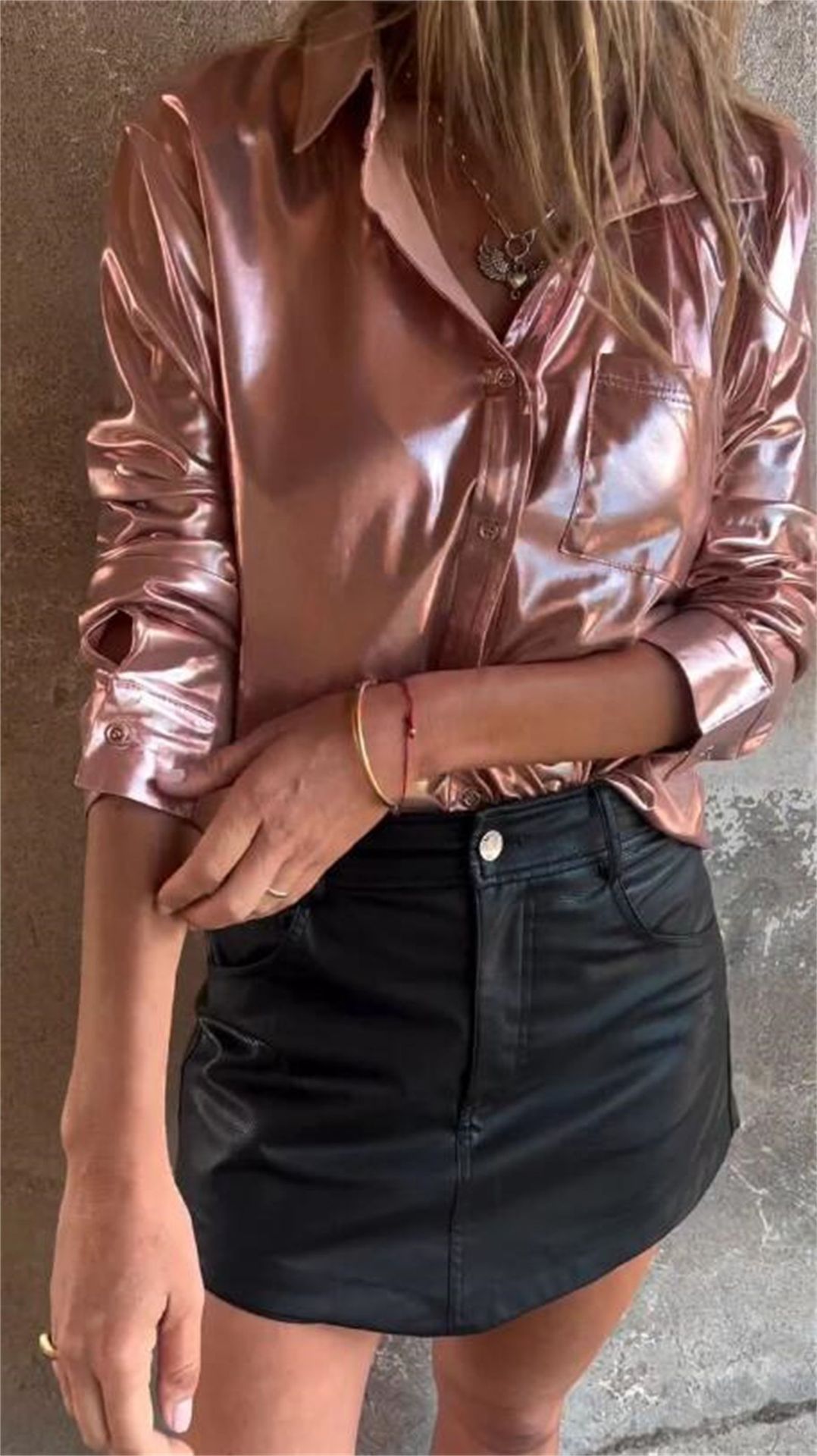 Lapel Long Sleeve Lustrous Shirt