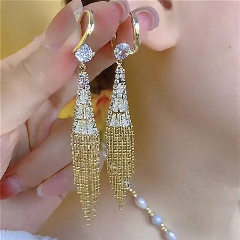 Rhinestone Tassel Earrings