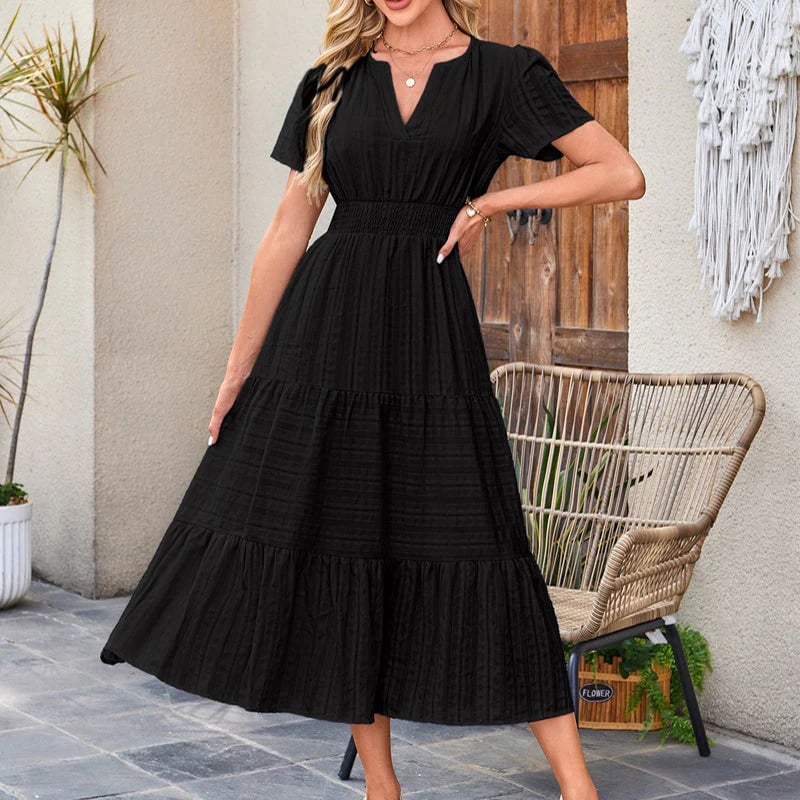 🌷Women's Casual Spring Short Sleeve V Neck Maxi Dress