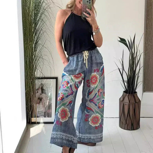 🔥Women's Drawstring Faux Denim Casual Pants