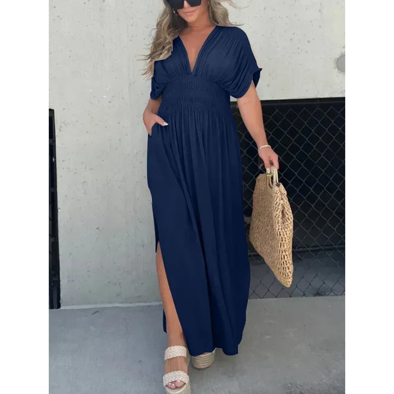 SLIT V-NECK EFFORTLESS MAXI LONG DRESS