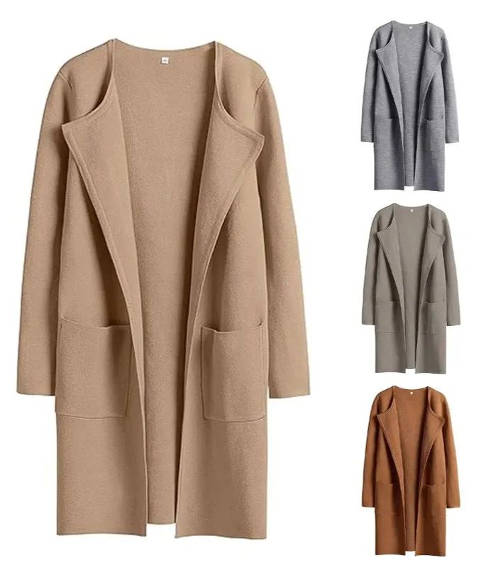 Solid Color Coat Lapel Top Coat with Pockets