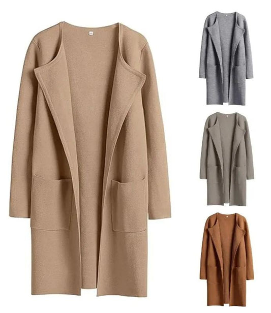 Solid Color Coat Lapel Top Coat with Pockets