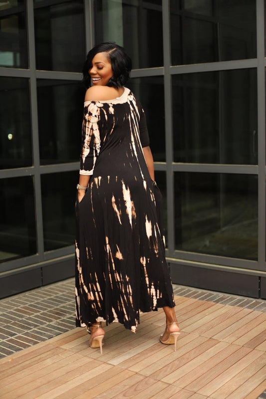 🔥💃Loose Graffiti Tie-Dye Pocket Midi Dress