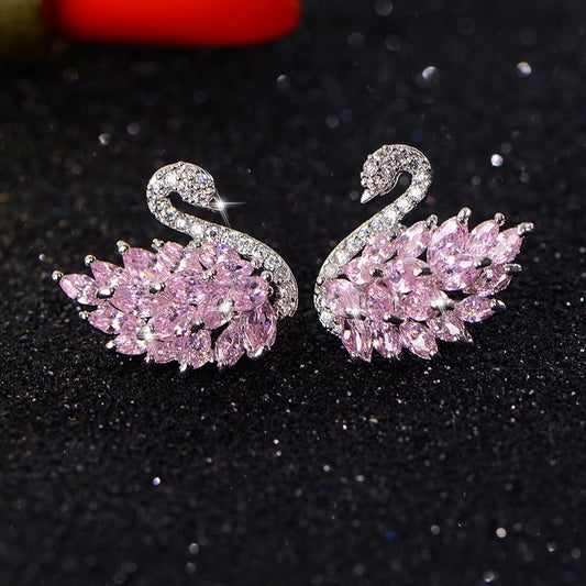 Silver Stylish Black Swan Earrings