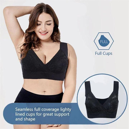 😍-Plus Size Comfort Extra Elastic Wireless Support Lace Bra