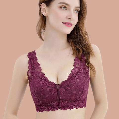 Wireless lace front zip bra