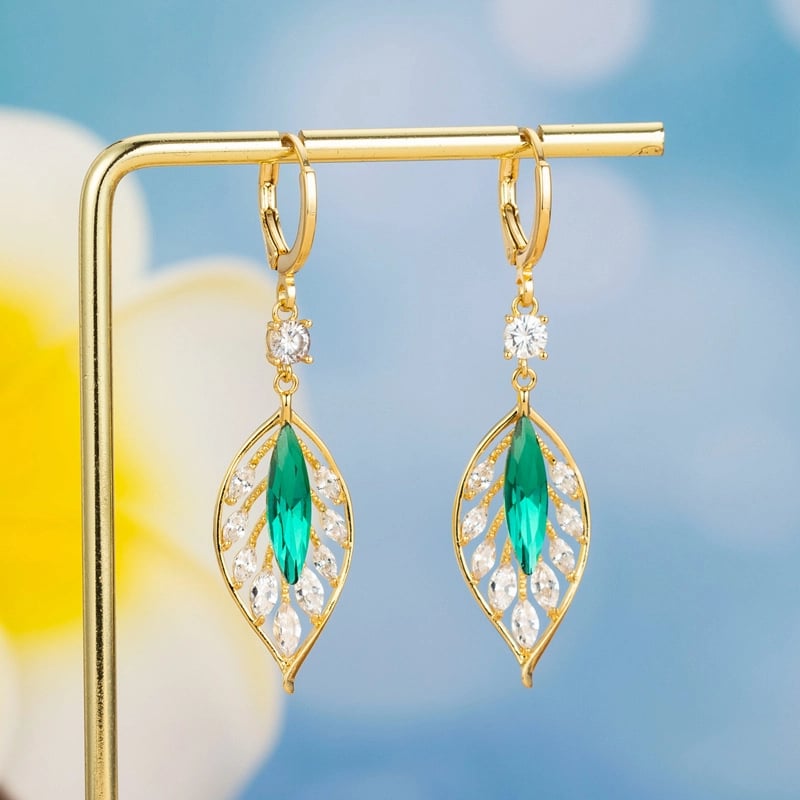 💖Mother's Day Sale-Fashion Crystal Leaf Earrings