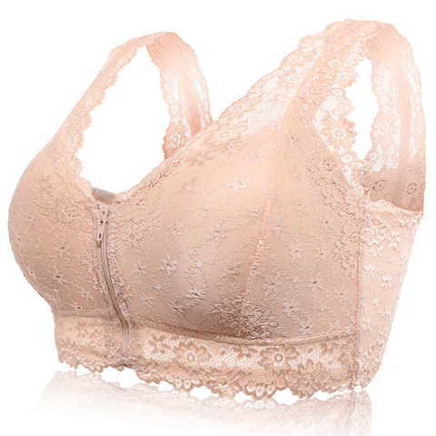 Wireless lace front zip bra