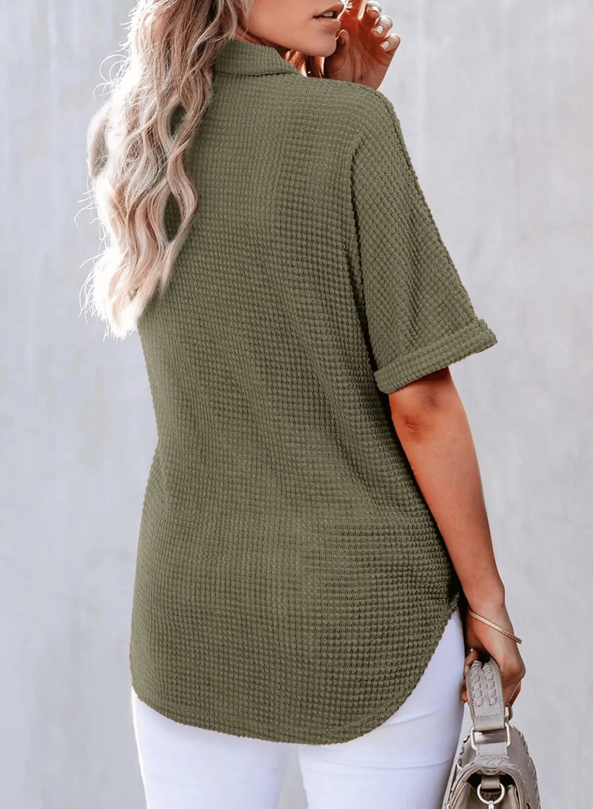 ✨ New Women's Waffle Knit Short Sleeve Tunic Henley Shirts