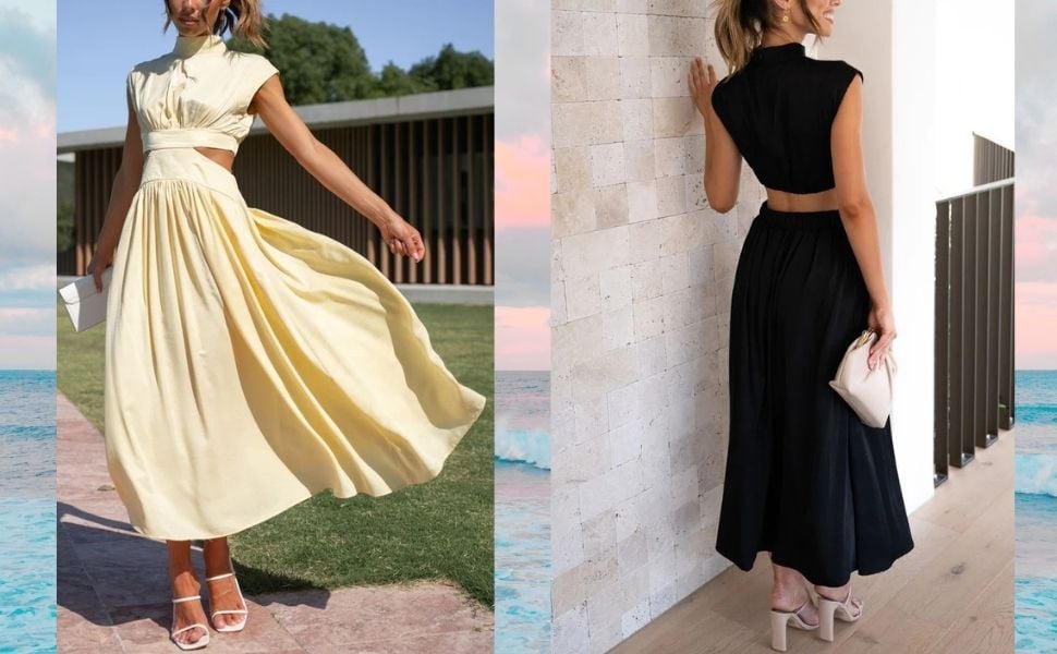 2024 Cutout Waist Pocketed Vacation Midi Dress ✨