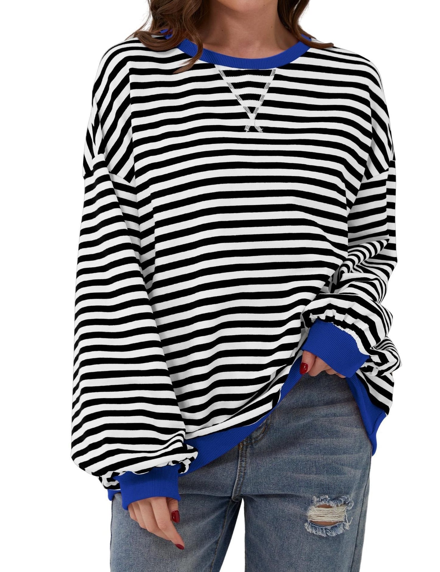 WOMEN'S OVERSIZED STRIPED LONG SLEEVE PULLOVER