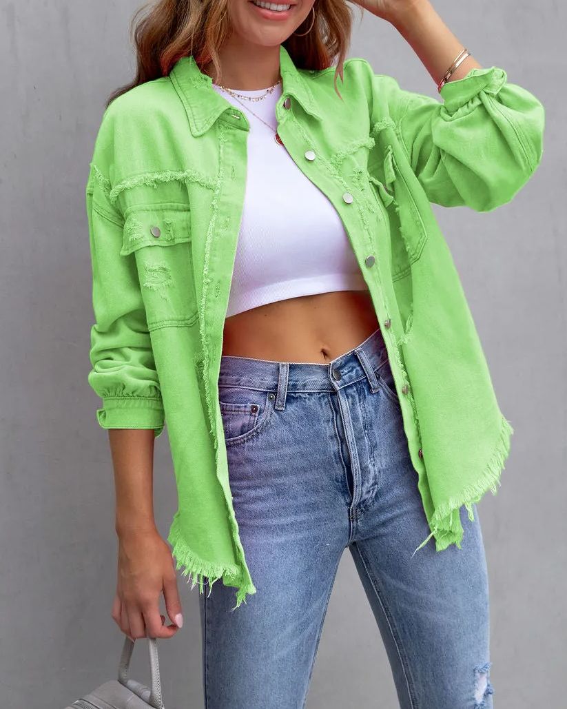 Women's Basic Casual Ripped Denim Jacket