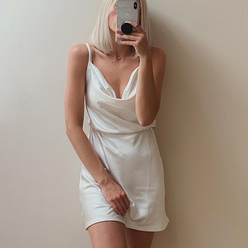 Slip-Strap Satin Waist Mini Dress  🔥