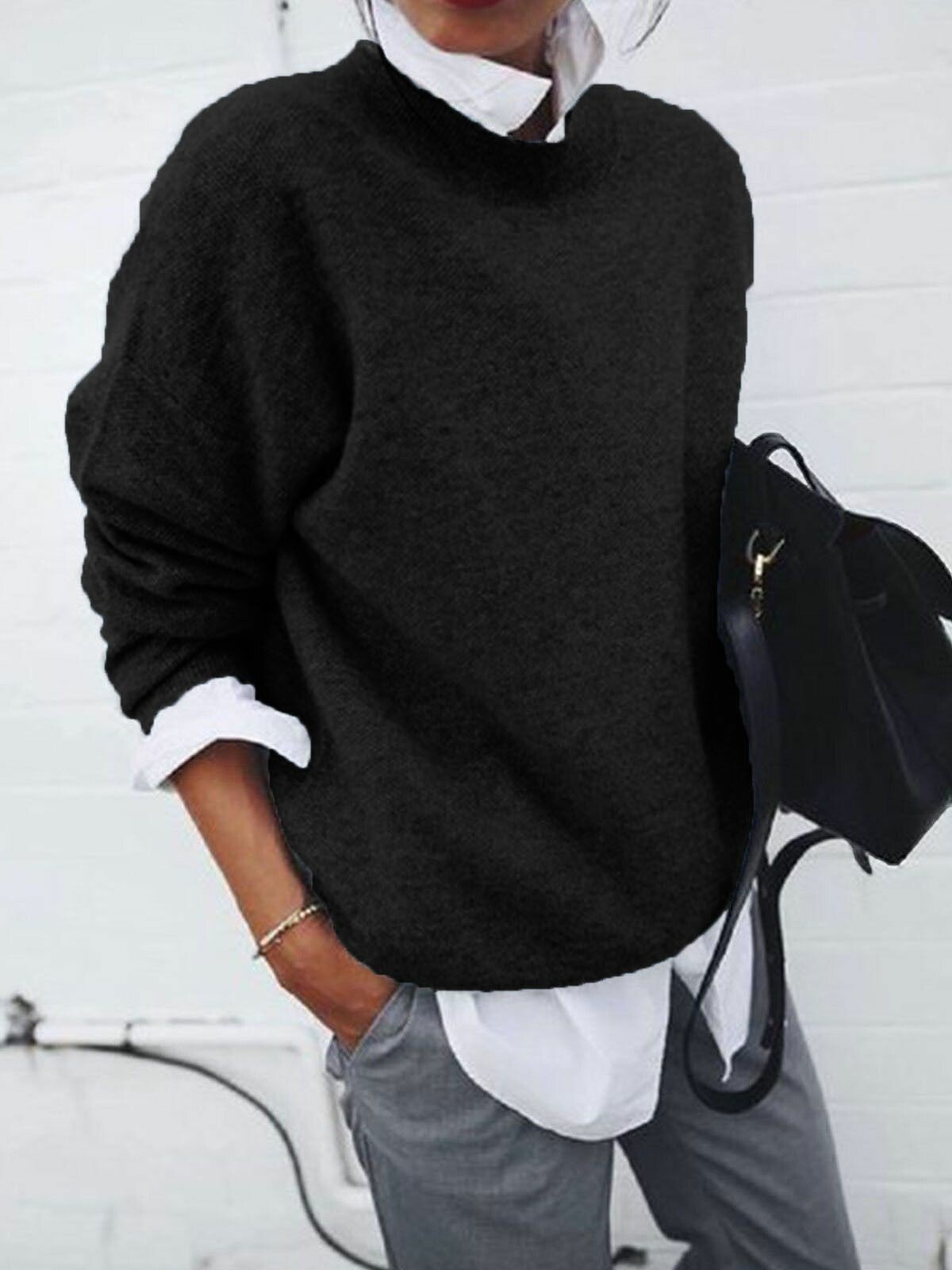 Round Neckline Casual Loose Sweaters